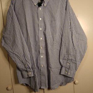 Paul Fredrick Men's Blue-White Cotton Checkered Shirt 20x37 (0622S1)